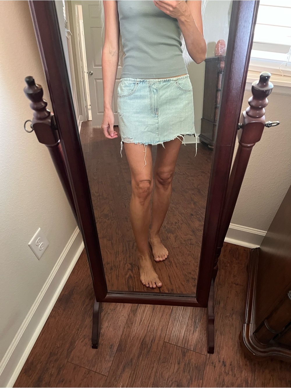 Zara Pale Blue Distressed Denim Mini Skirt